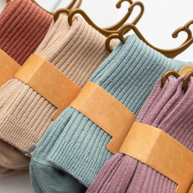 纯色袜子女秋冬季学生吸汗粗线白色防臭运动中筒袜