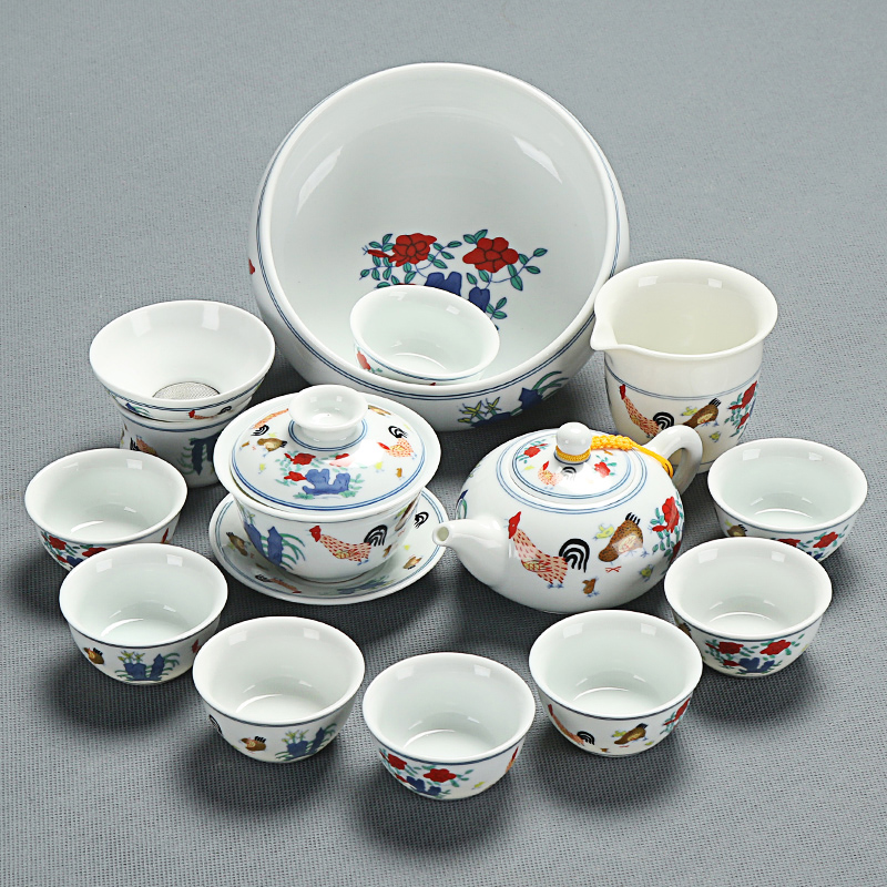 德化白瓷整套茶杯青花瓷中式功夫茶具家用套装工夫茶壶全套盖碗