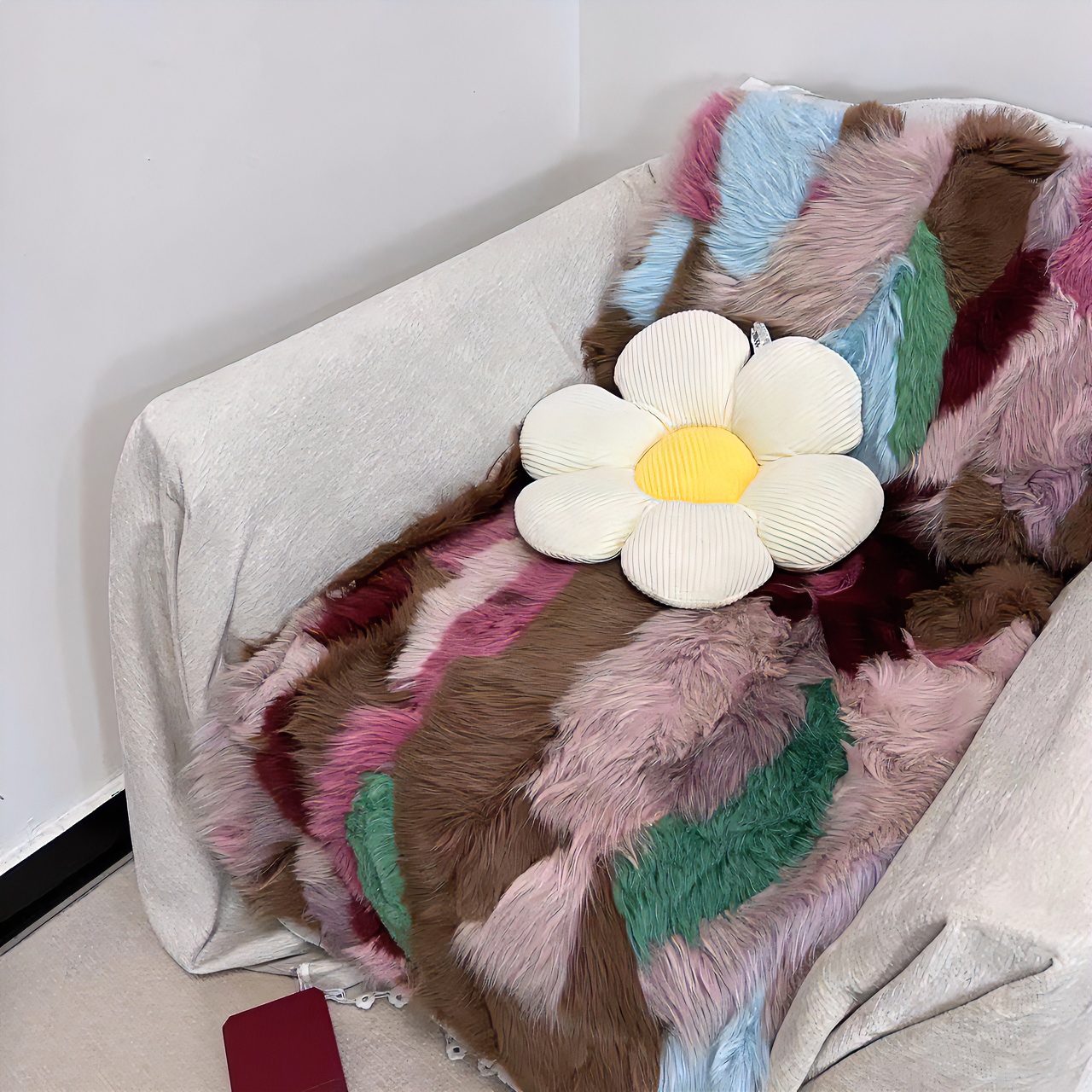 3）托斯卡纳羊皮毛一体沙发垫椅子垫地垫卧室床边毯保暖冬季飘窗垫