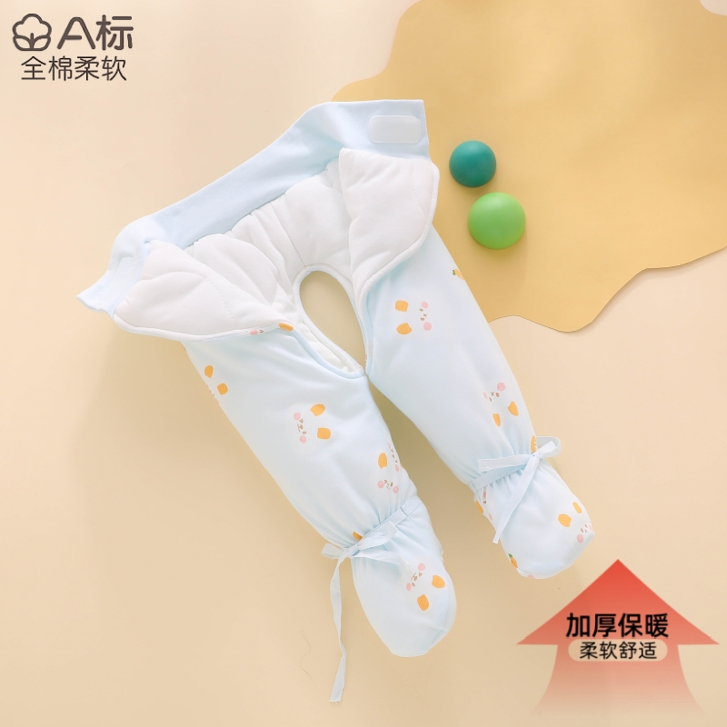 婴儿裤子秋冬款免脱换尿布分体加厚魔术贴小月龄宝宝冬装连脚棉裤