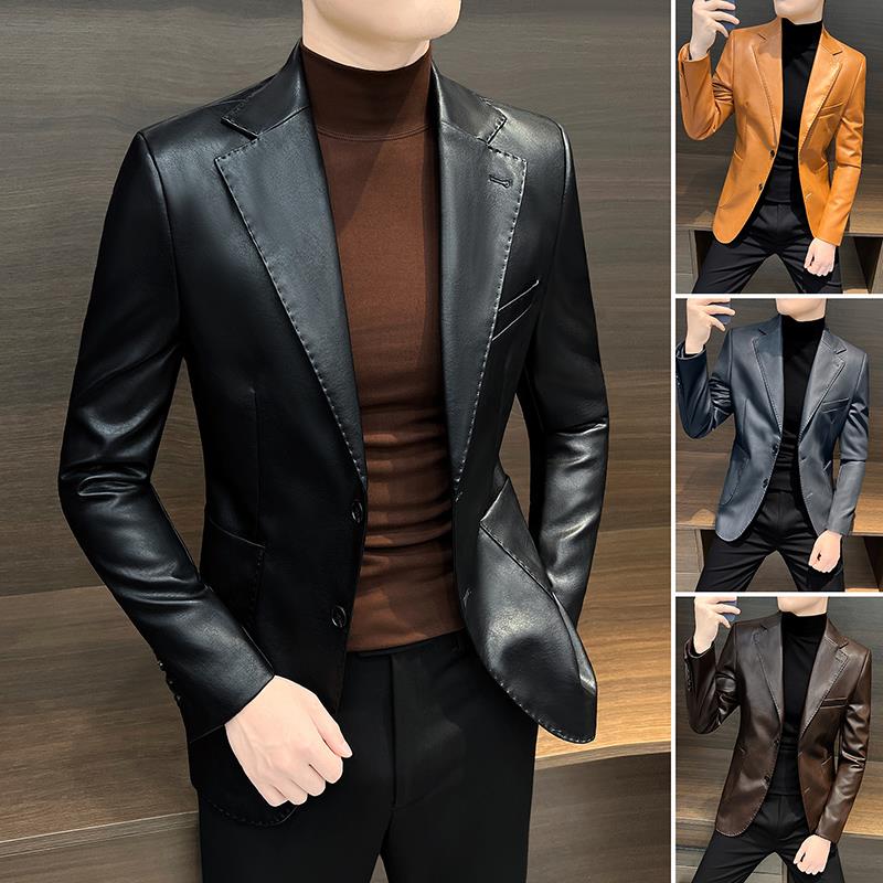 皮衣男款冬季高级感机车西装夹克外套男秋冬款2023新款潮牌皮M