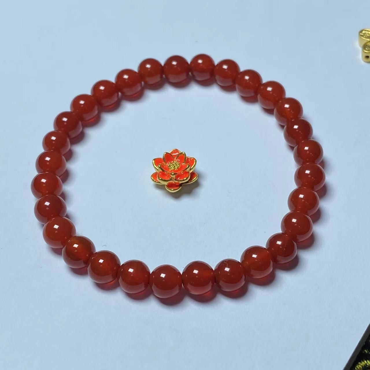足金999橙莲花玛 瑙手串黄金首饰时尚@@A205
