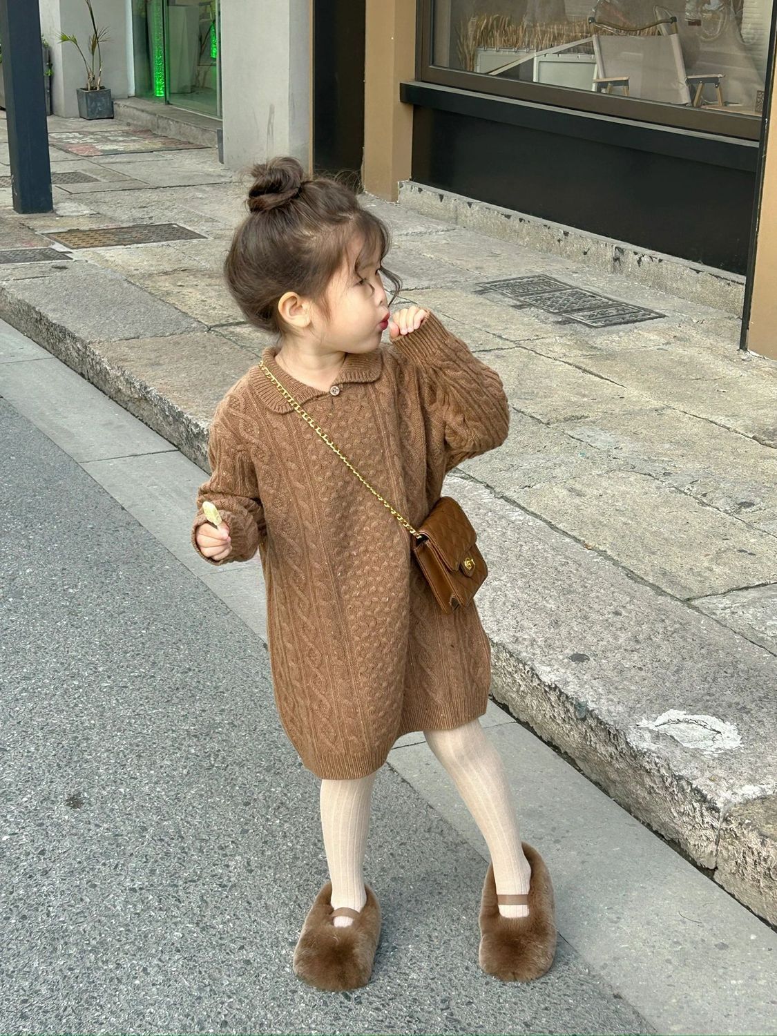 韩系童装秋冬季2023新款儿童中长款宽松毛衣裙女童麻花针织连衣裙