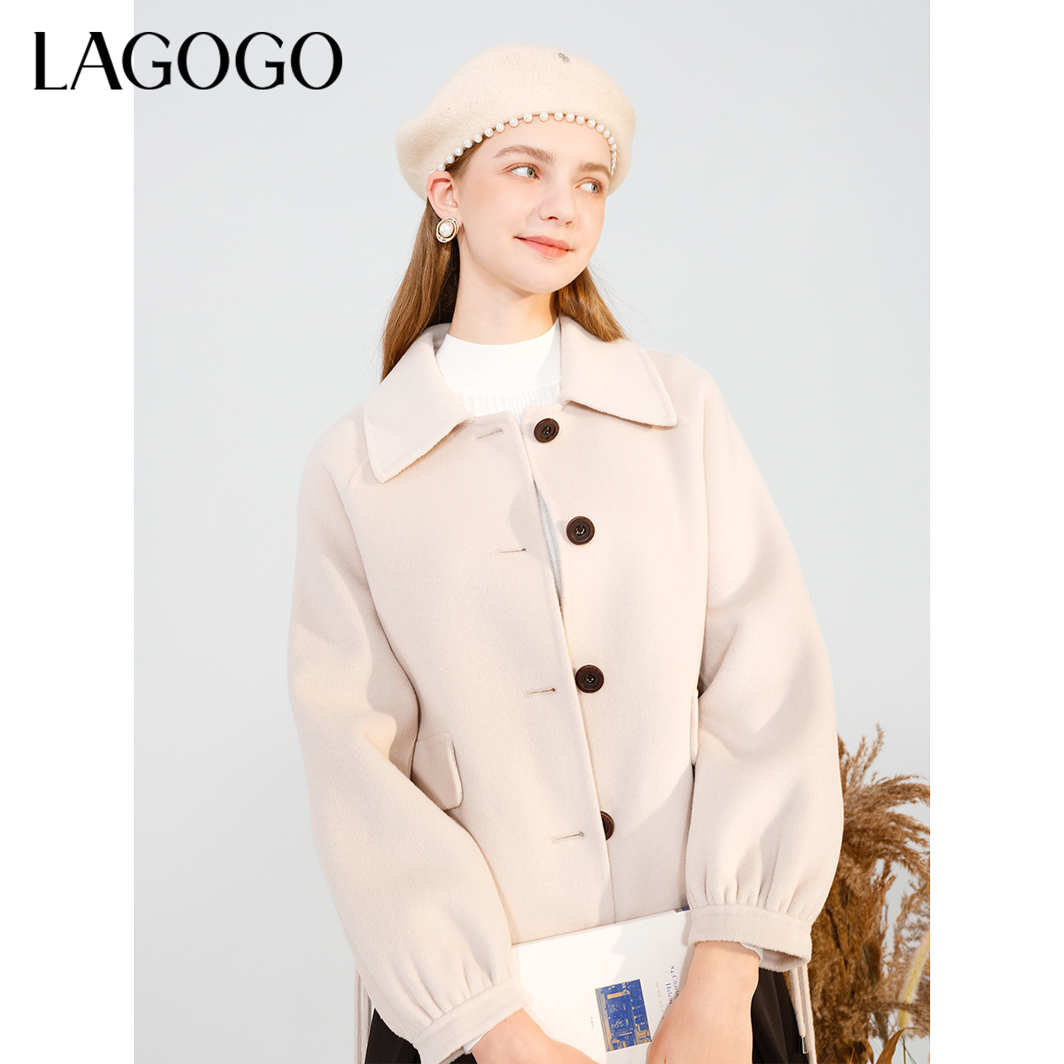 lagogo新款挺括精致双面呢保暖大衣女MCDD139C61