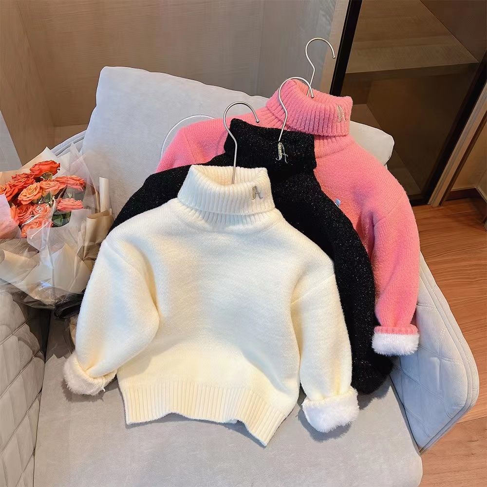 新品巴拉巴拉2023秋冬新款加厚一体绒毛衣女童高领加绒针织衫女宝