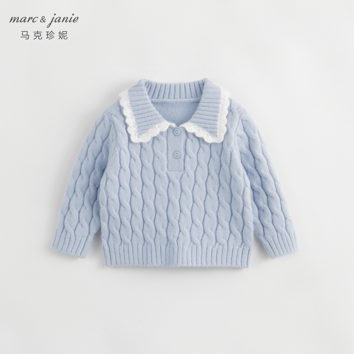 马克珍妮秋装新款北极绒娃娃领毛衣洋气保暖长袖毛衫女童241069