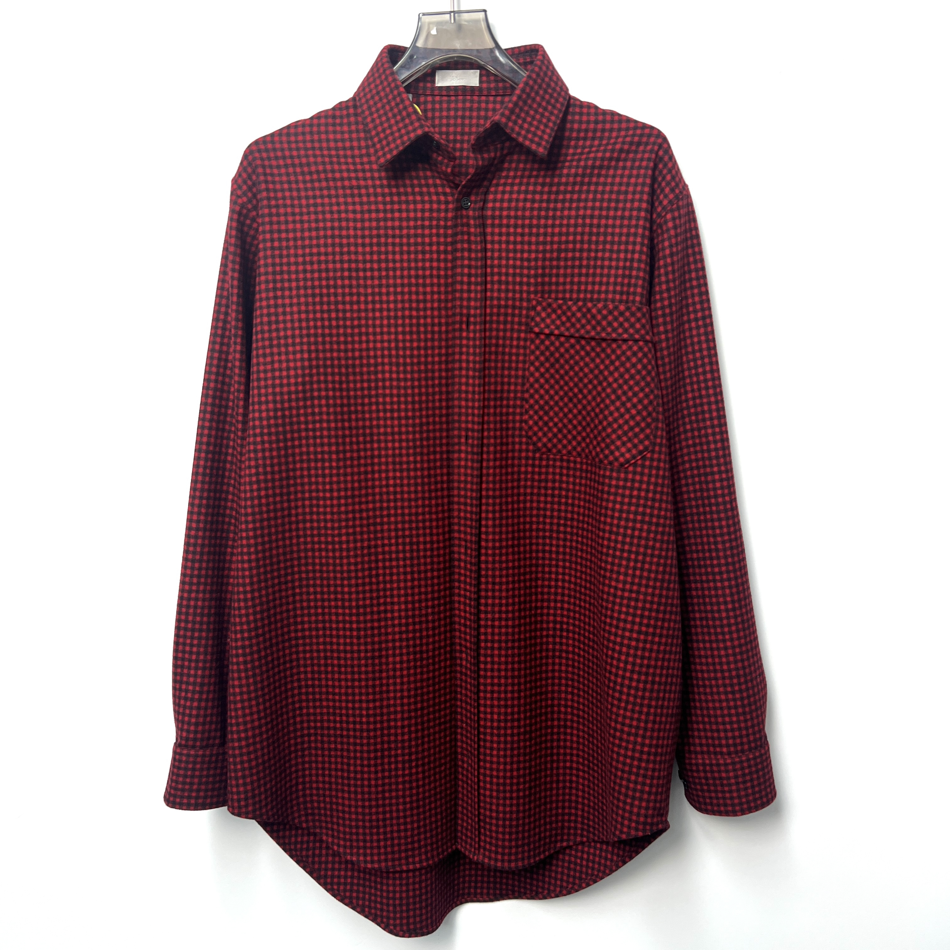 99新 DIOR/迪奥 黑红格纹羊毛衬衫37码/长袖男装休闲翻领