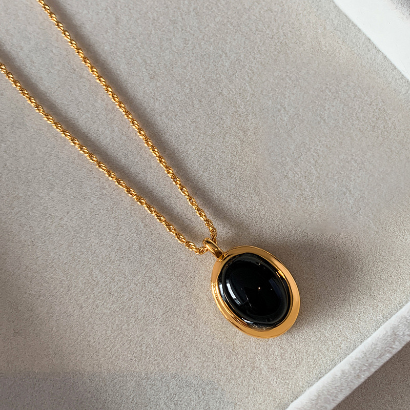 铜合金项链 项链瑙石电镀真金显气质轻奢时尚百搭黑色复古坠链