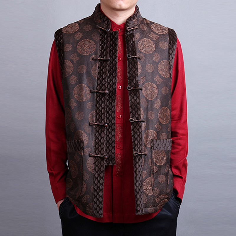 香云纱男士爷爷唐装加棉马甲男冬季加棉大码中老年男中式加厚坎肩