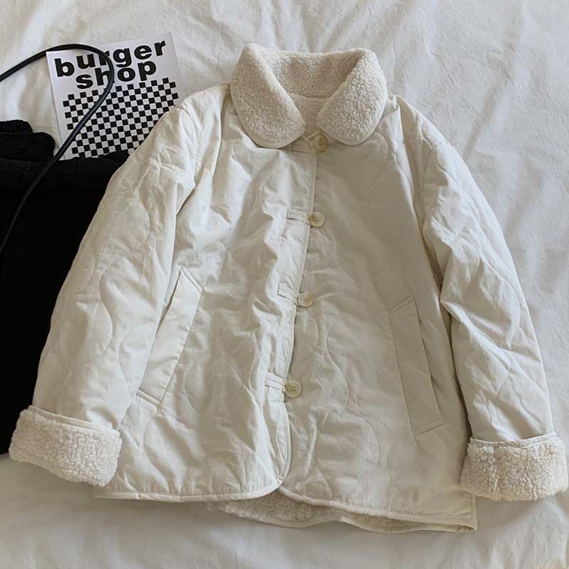 CX羊羔绒加绒加厚棉服外套女2023冬季新款宽松学生加绒棉衣外套女