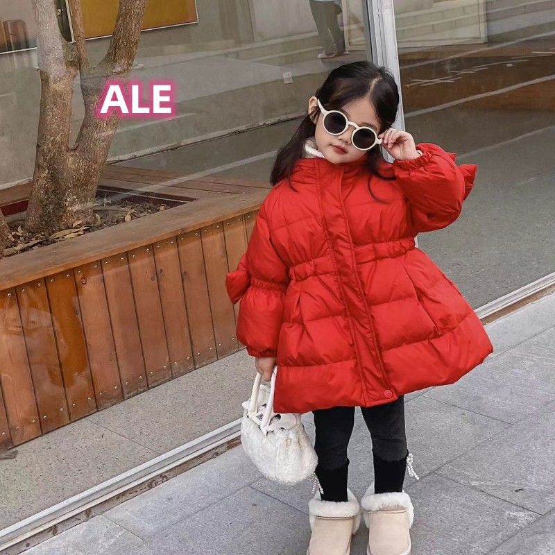 款收腰白鸭羽绒外套羽绒服洋气女宝冬季保暖红色中长款2023