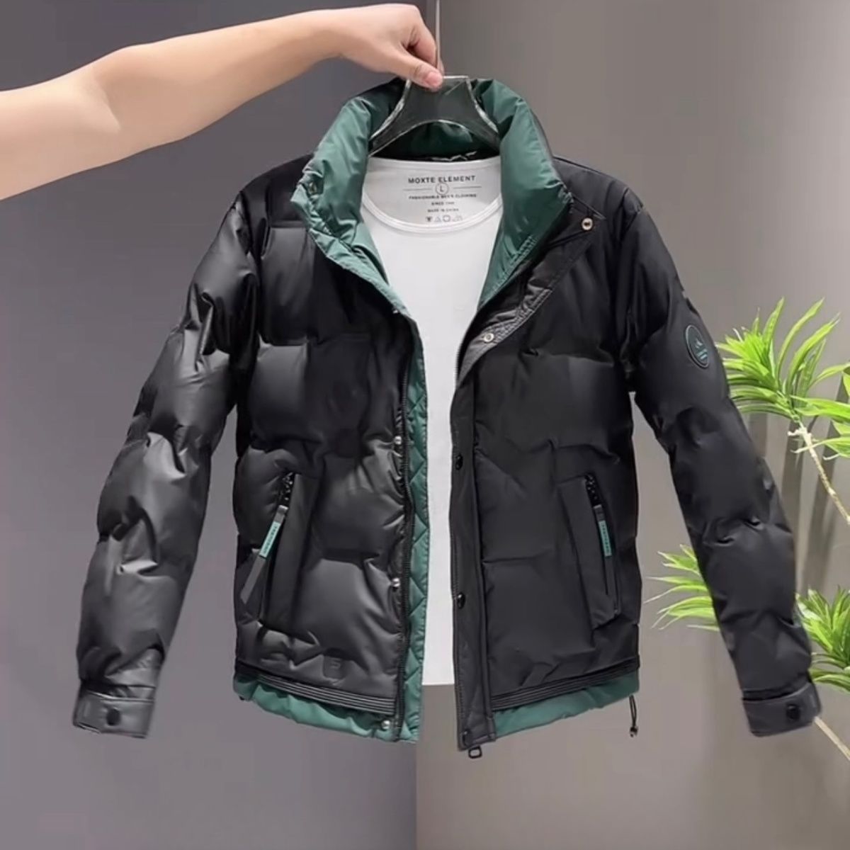 男士冬季加厚立领羽绒服青年时尚百搭拼色韩版修身轻薄白鸭绒外套
