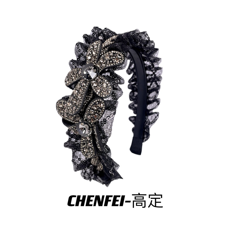 轻奢网纱高级感发箍黑色花朵时尚高颅定气质优雅百搭头饰发卡1085