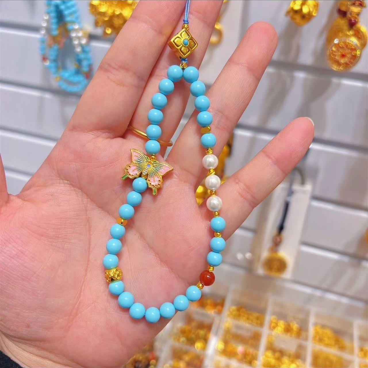 精工珐琅彩蝴蝶手机挂链时尚百搭