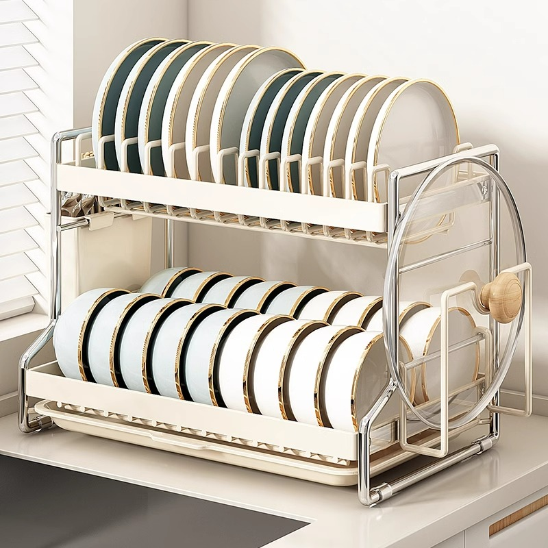优勤厨房碗碟收纳架沥水架家用2025新款台面多层放碗盘碟筷置物架
