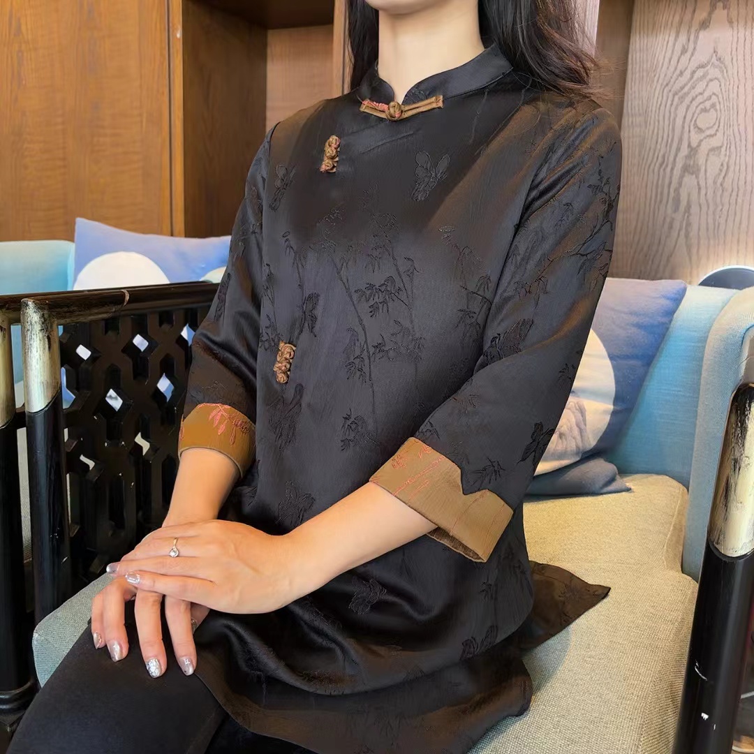 【依美之源】蝶舞复古国风女装撞色上衣