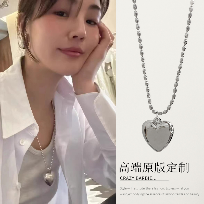 铜合金项链 向日葵欧尼同款爱心项链银色长款卫衣链ins高级感422
