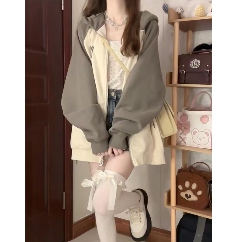 安踏神行复古插肩加绒加厚卫衣女秋冬连帽外套慵懒开衫