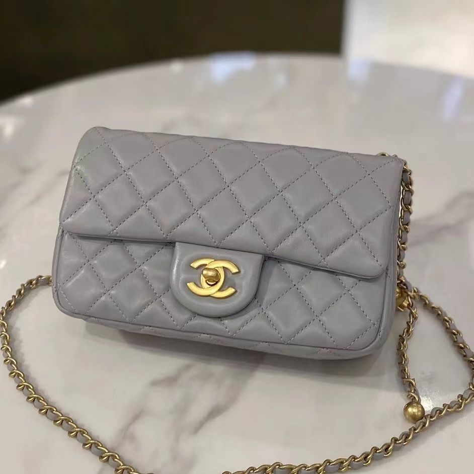 99新 Chanel/香奈儿 4120501灰色金扣大mini