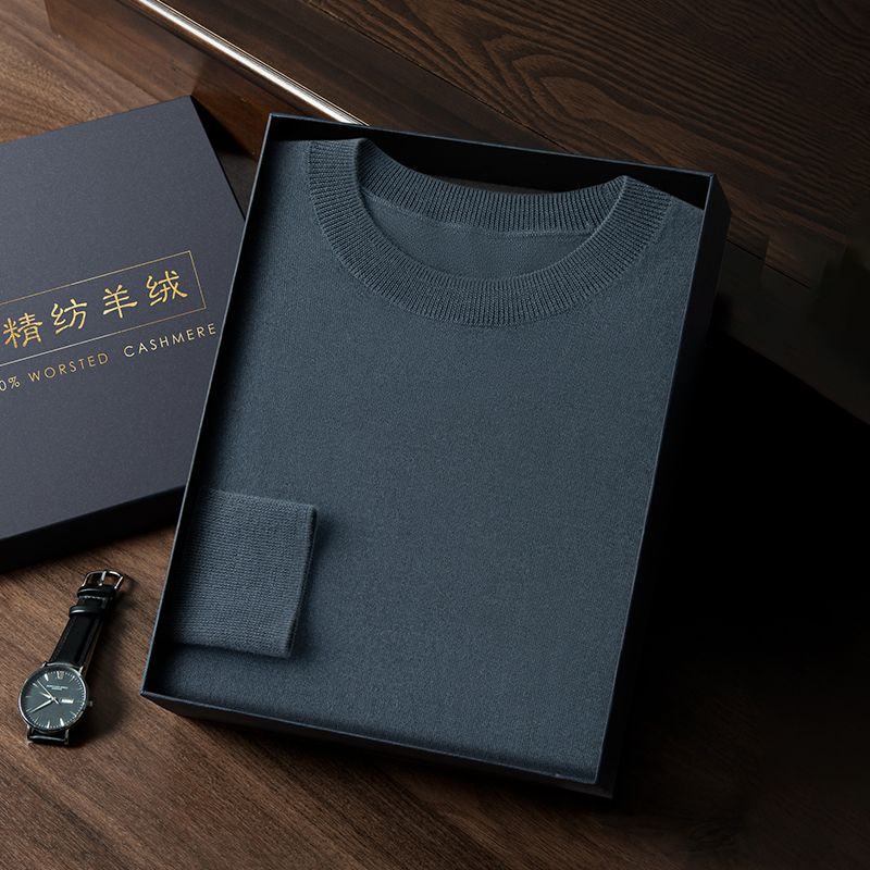24款春季68/3股精纺男士羊绒圆领打底衫长袖针织休闲百搭纯色