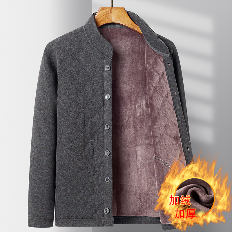 中老年人防寒保暖衣服秋冬季百搭加厚开衫棉衣外套宽松大码爸爸装