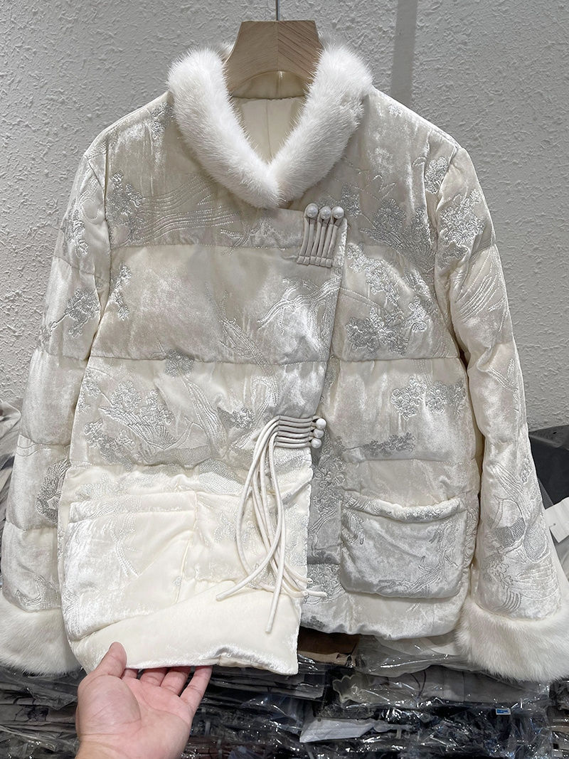白鸭绒内胆新中式国风羽绒服设计感气质盘扣高档次水貂毛拼接外套