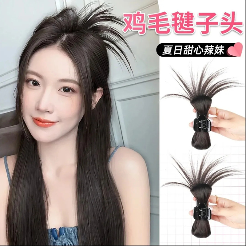 鸡毛抓夹假发毽子头半扎鸡毛头慵懒风发抓高马尾辣妹喷泉发丸子头