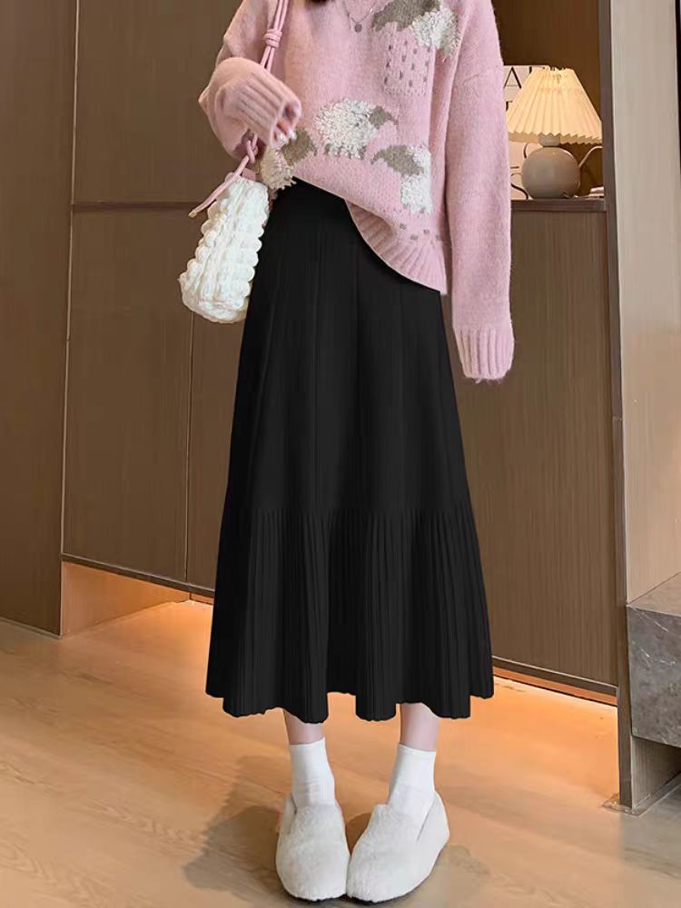 1201-1250针织半身裙百褶裙高腰