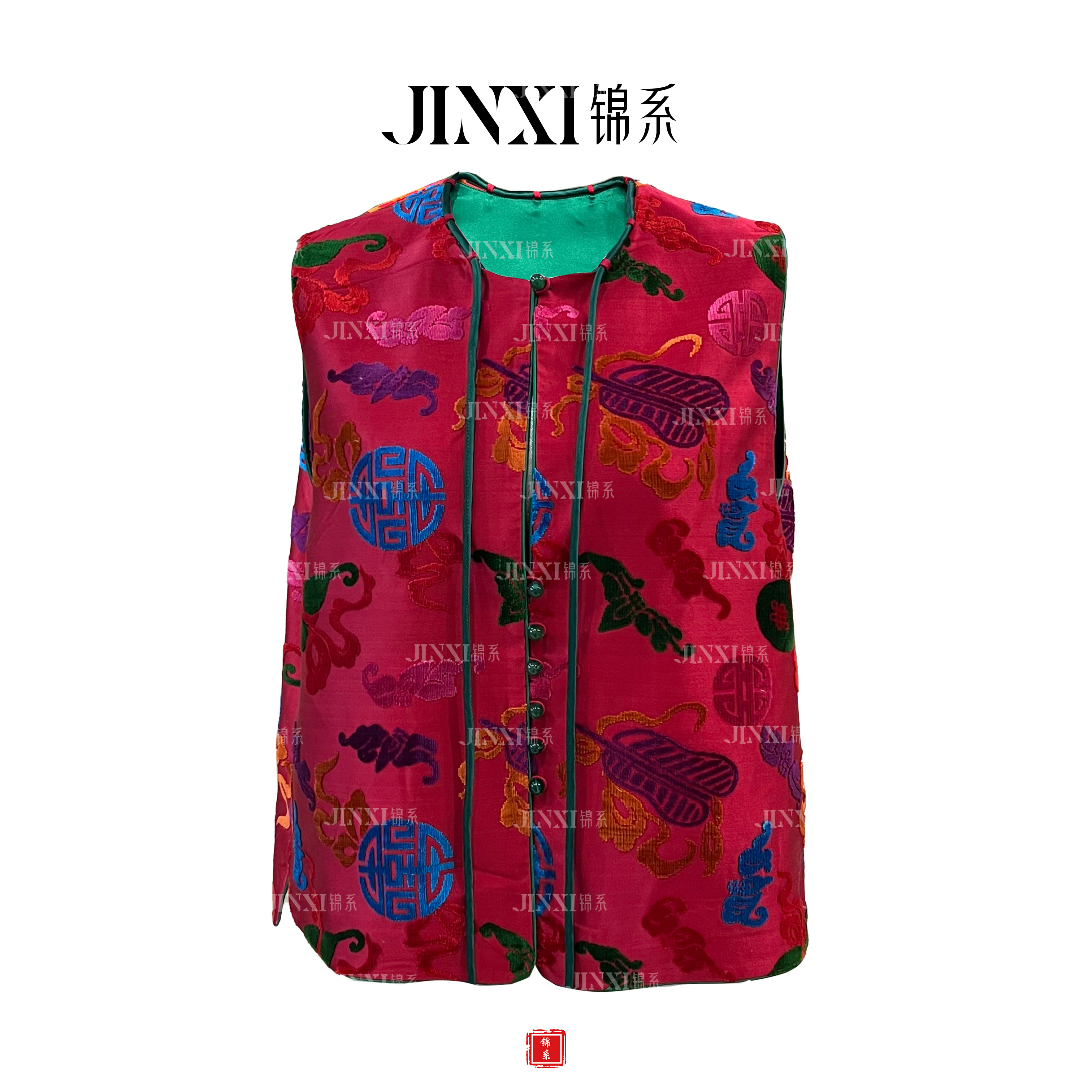 【锦系~新款】E-36037漳绒新中式桑蚕丝圆领直襟马甲ZRD4166778