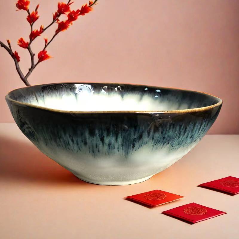 微瑕 0739A5 8.5英寸窑变陶瓷不规则边大汤碗耐高温