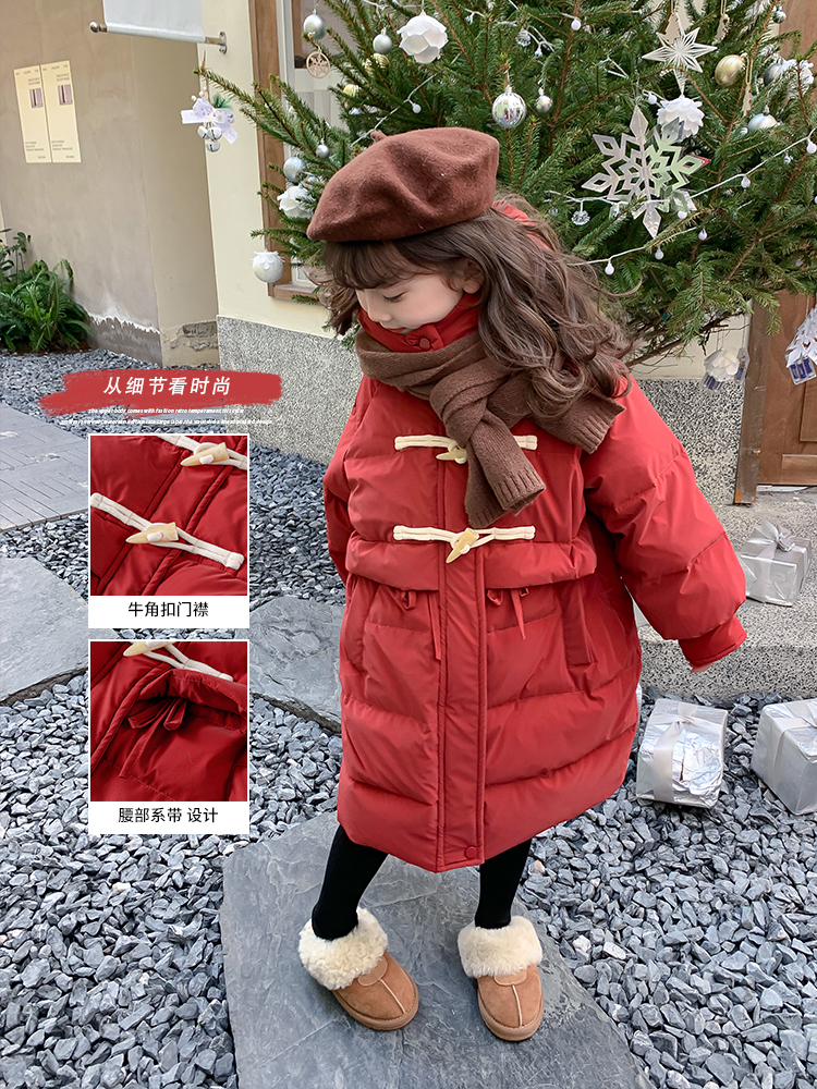 女童羽绒服冬装2023新款洋气儿童90白鸭绒冬季中长款加厚外套上衣