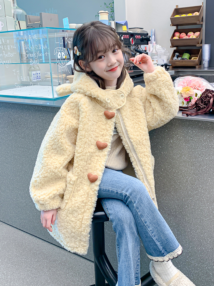 女童加绒保暖外套冬装2023新款洋气儿童冬季加厚小女孩上衣潮