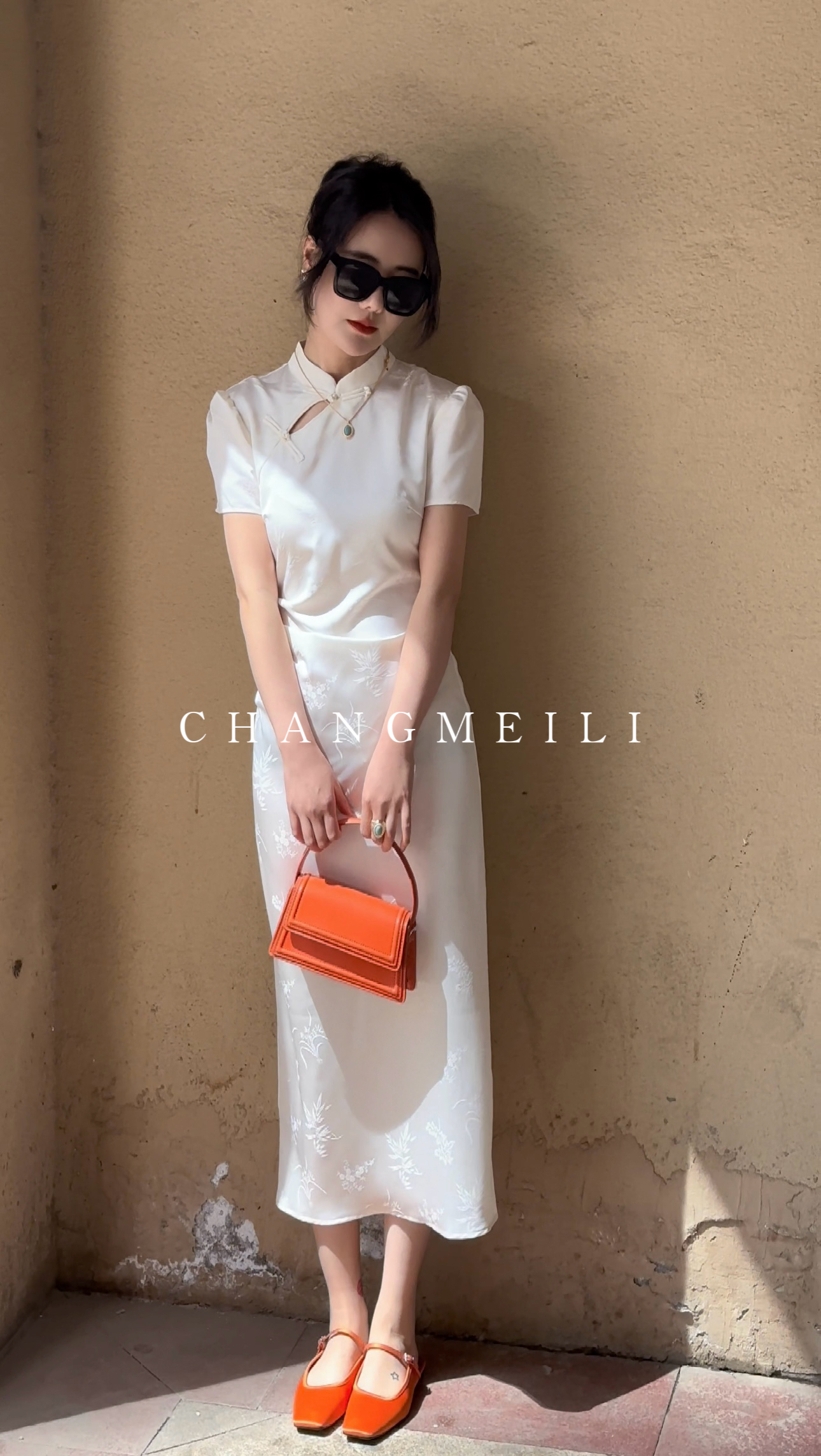CHANGMEILI （码数不全，特价清，不退换，介意勿拍）提花旗袍连衣裙