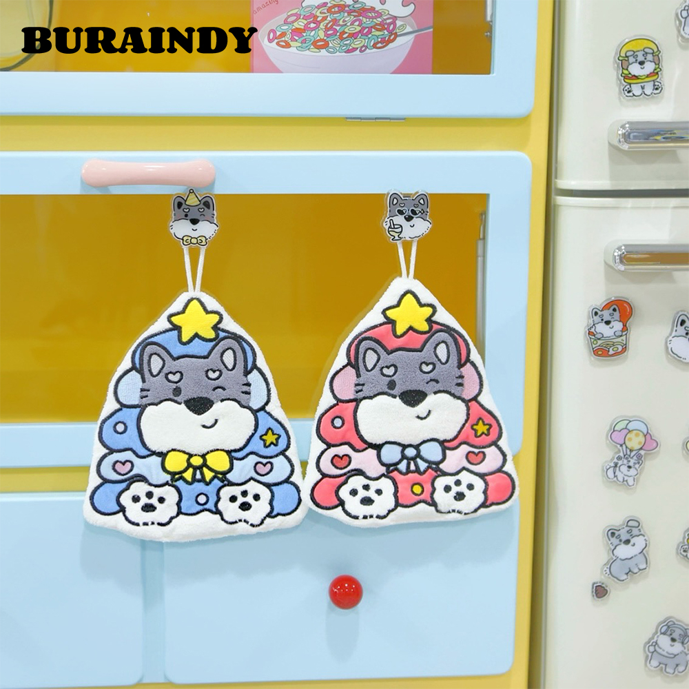 【BURAINDY】雪纳瑞原创周边擦手巾可爱卡通挂式珊瑚绒吸水柔软舒适