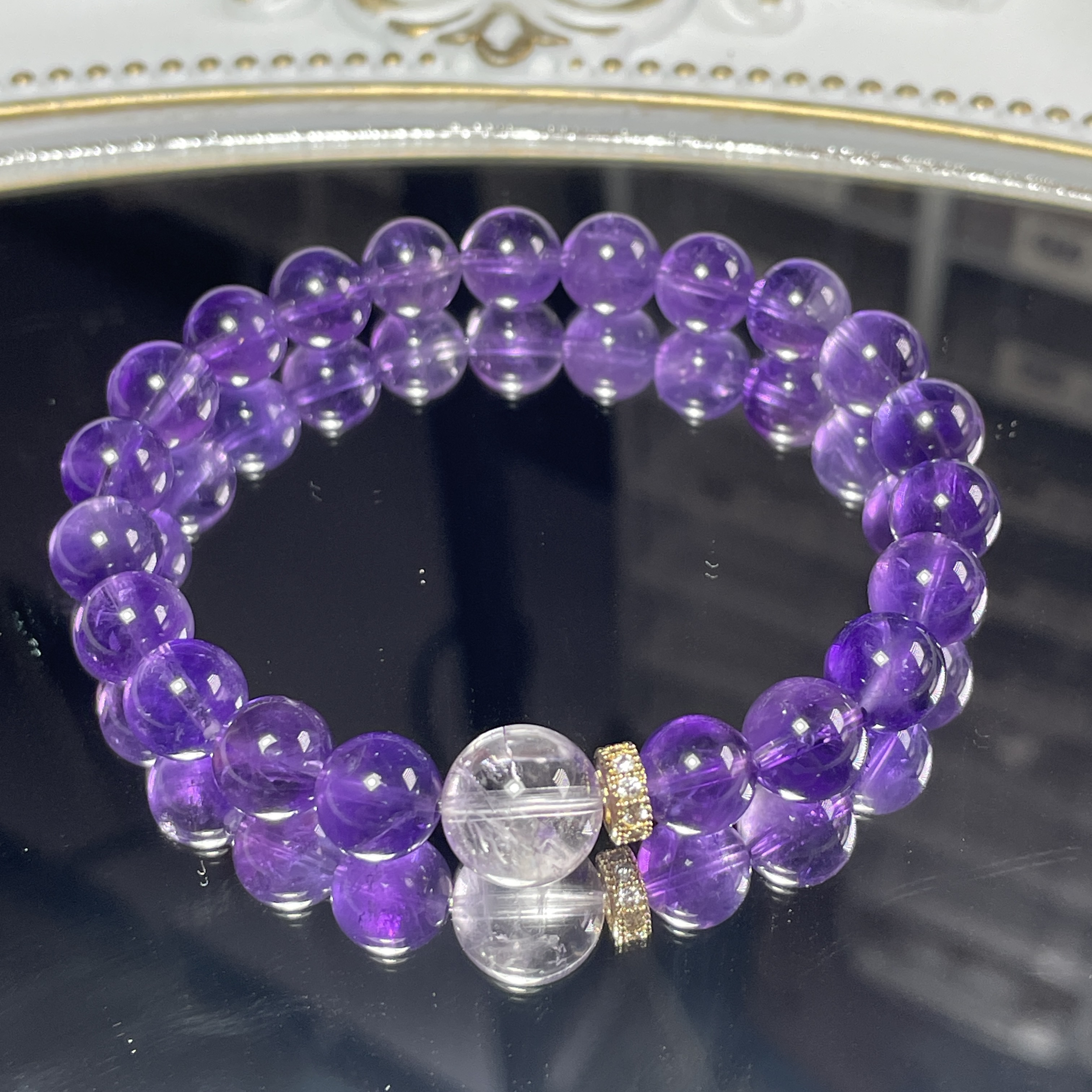 天然乌拉圭紫水晶➕紫兔毛单珠手链水晶男女款紫晶单圈手串首饰