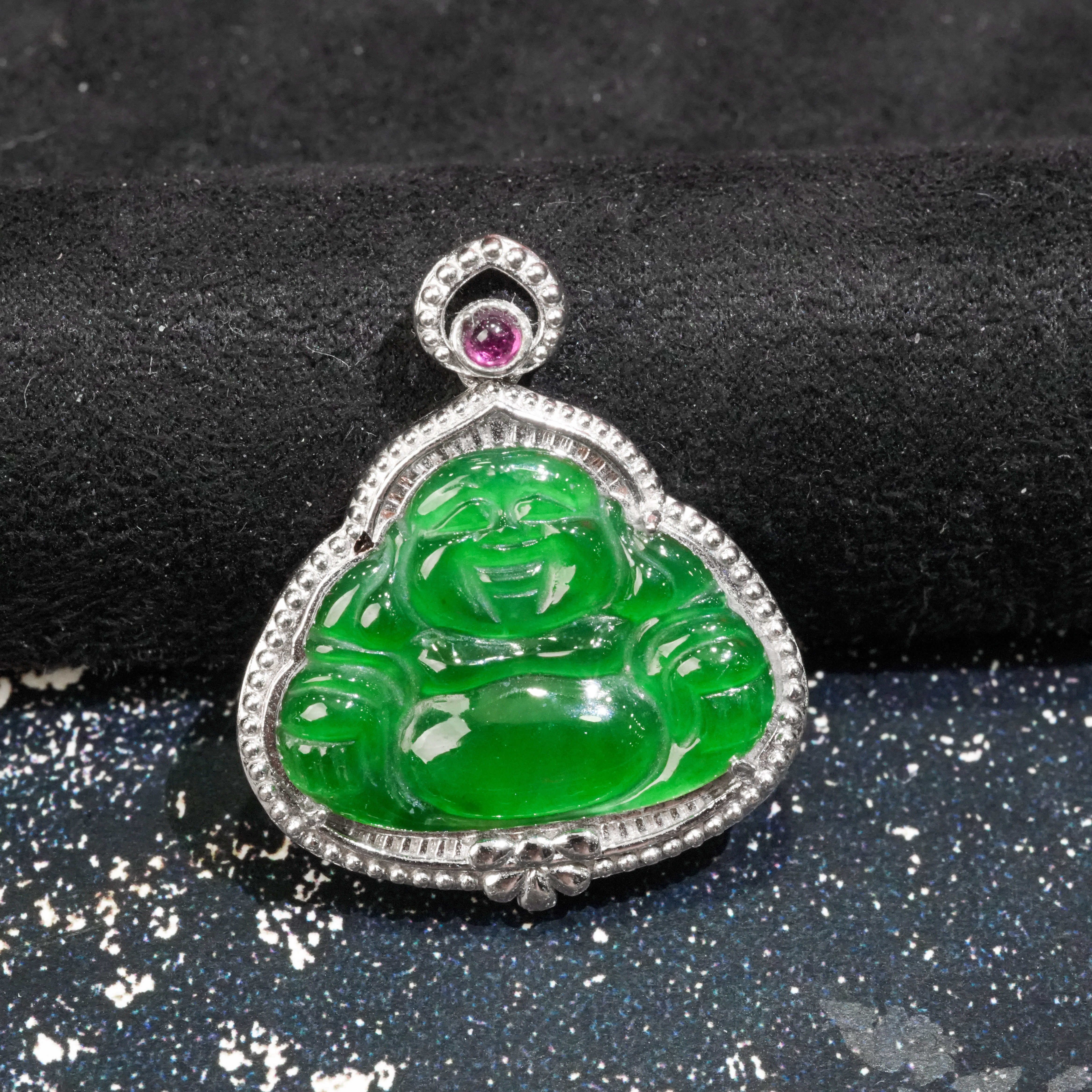 【翠玉翡翠】18k金天然A货翡翠佛公设计吊坠（多样性发其一）百搭轻奢