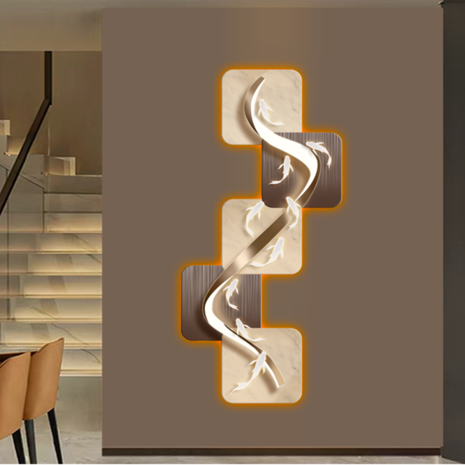 高级感简约几何图九鱼抽象装饰画客厅灯光画装饰挂画个性艺术实物