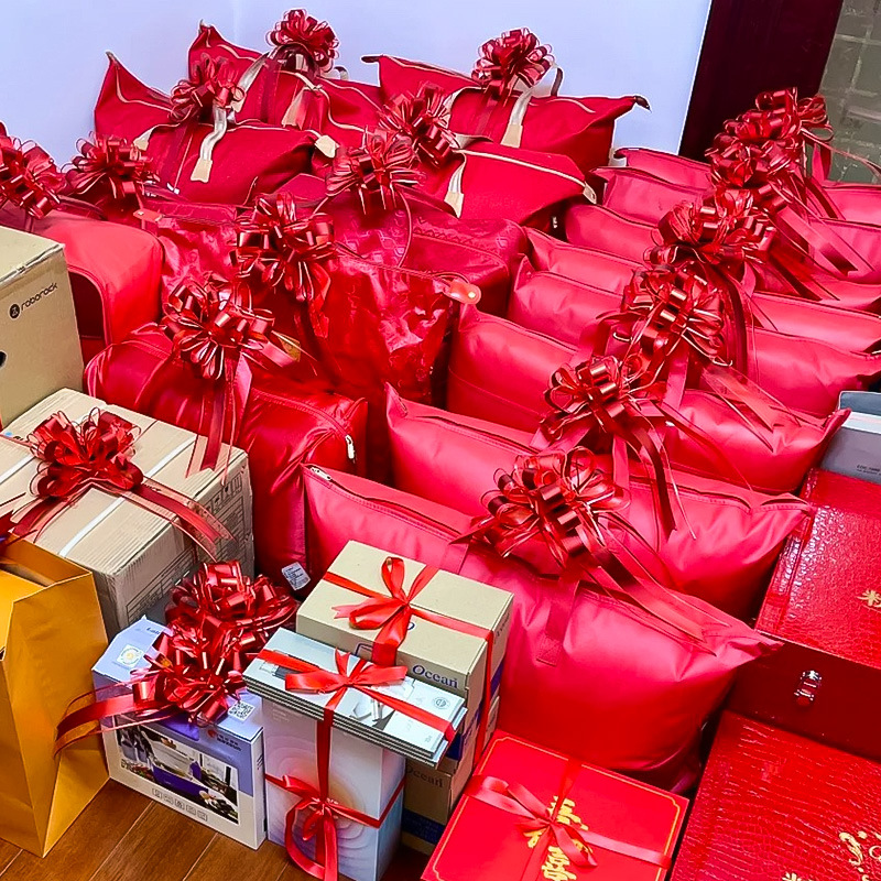 结婚被子嫁妆陪嫁手拉花装饰婚礼楼梯扶手婚车队彩带包装婚房布置