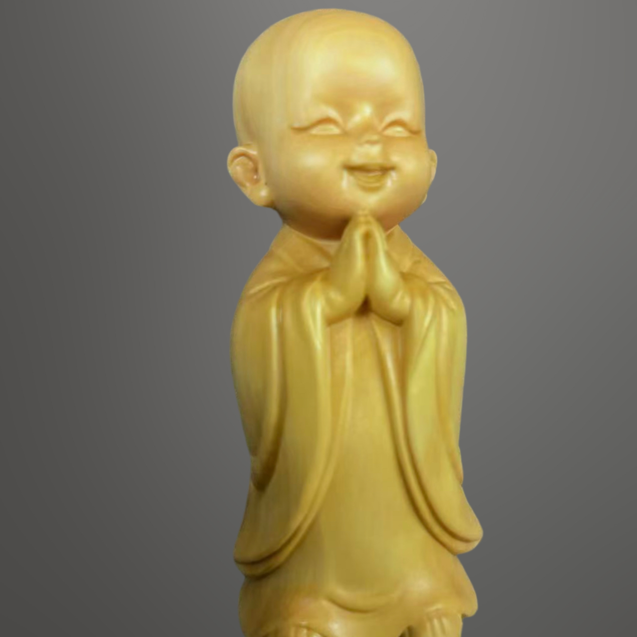 拜佛小和尚黄杨木雕工艺品高度8厘米