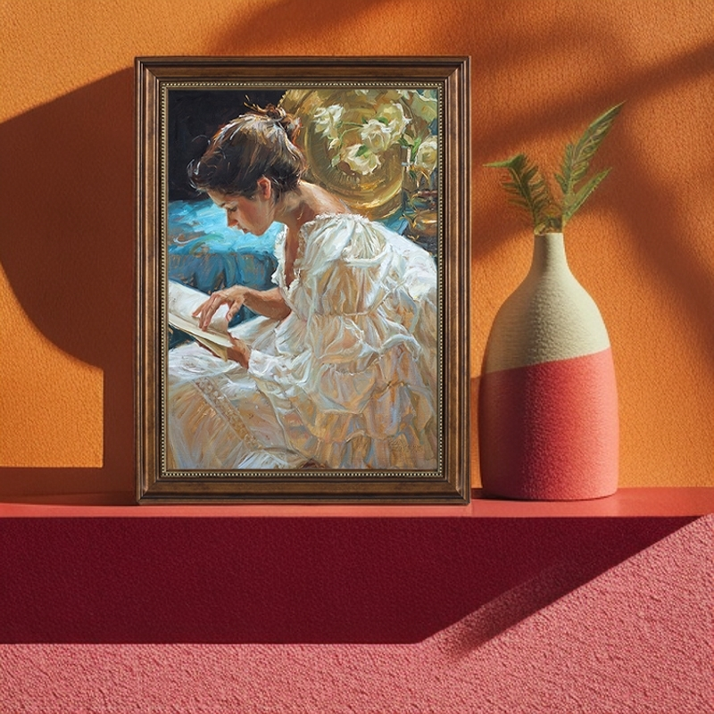 高级感入户玄关装饰画法式复古轻奢仿油画走廊客厅欧式女孩挂画