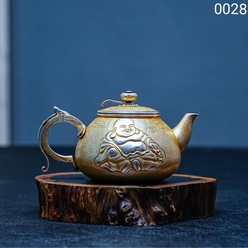 【慕雨手作】【段六二】大师制限量款弥勒泡茶壶家用银壶足银999     