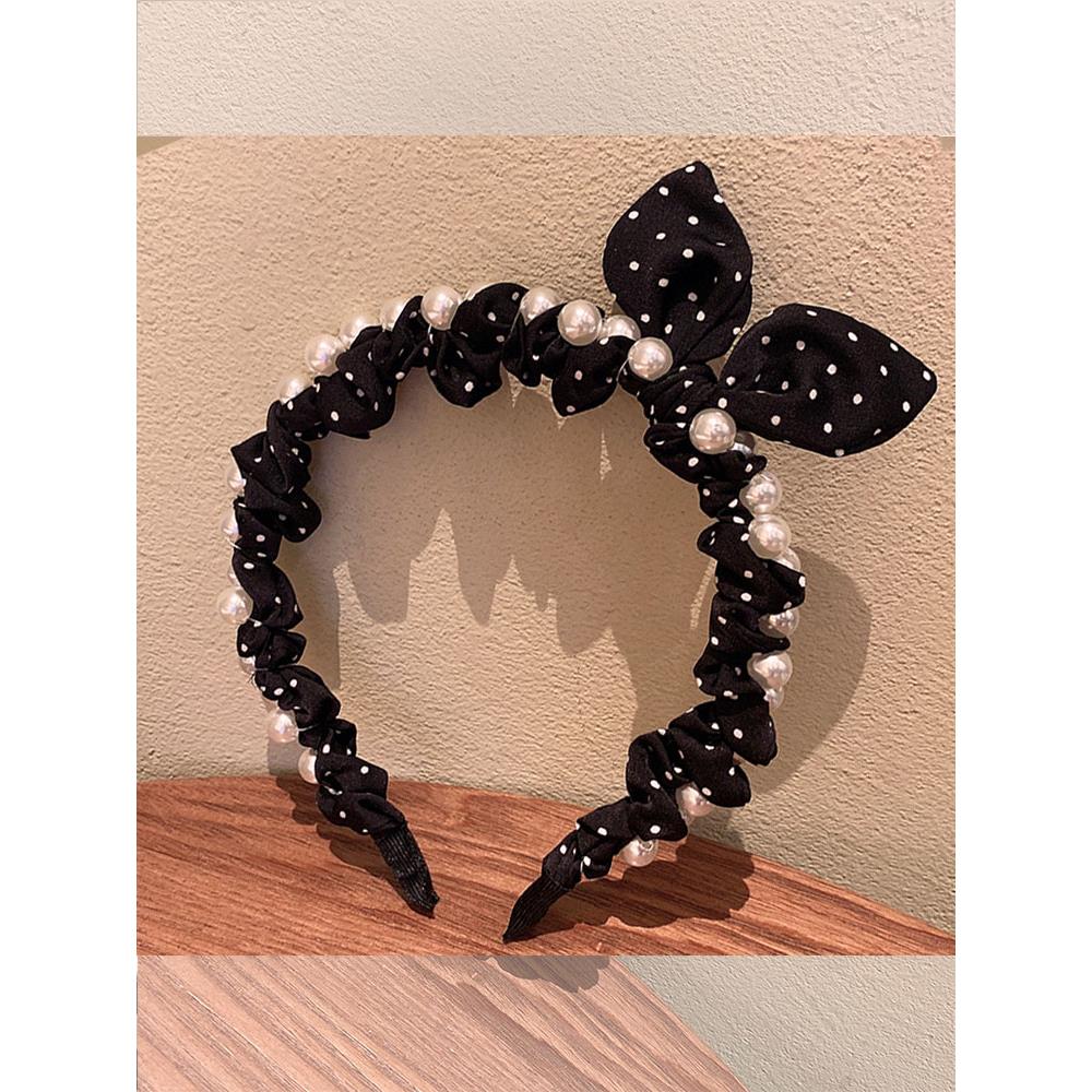 网红可爱蝴蝶结发箍百搭甜美珍珠压发卡韩系复古波点少女头箍