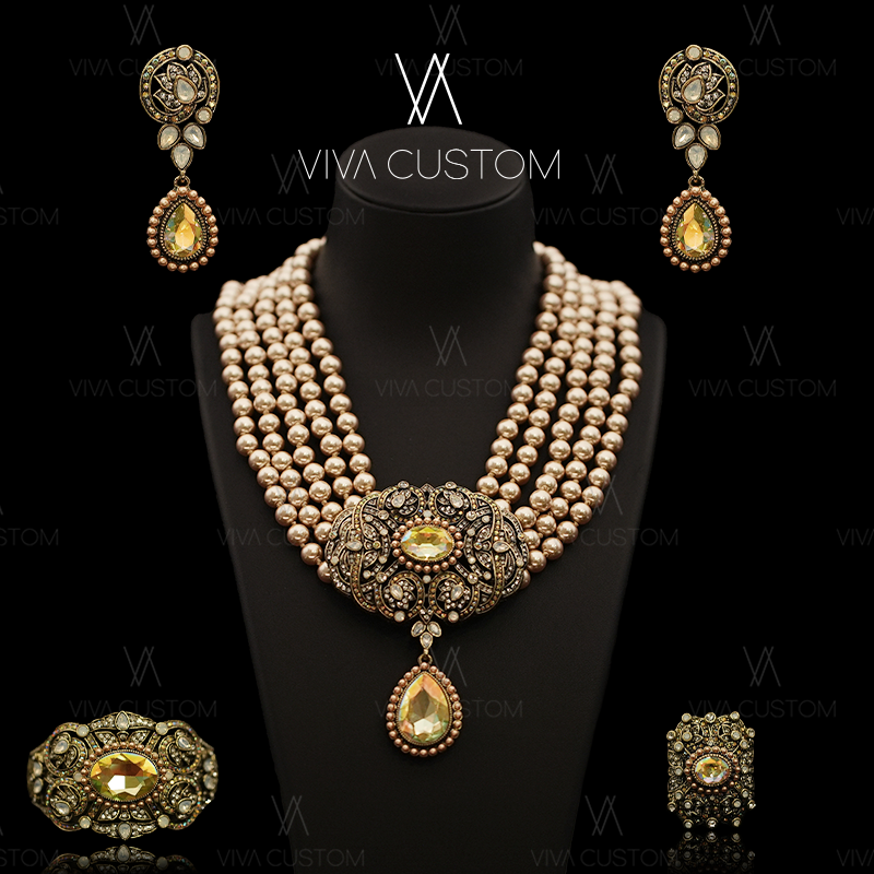 合金合成锆石项链 （精工系列）重工复古宫廷风奢华时代女皇套装