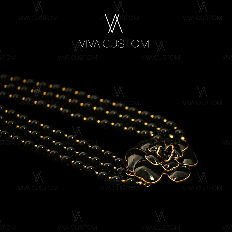 合金合成锆石项链 复古经典质感素款玫瑰夜色花朵项链Y