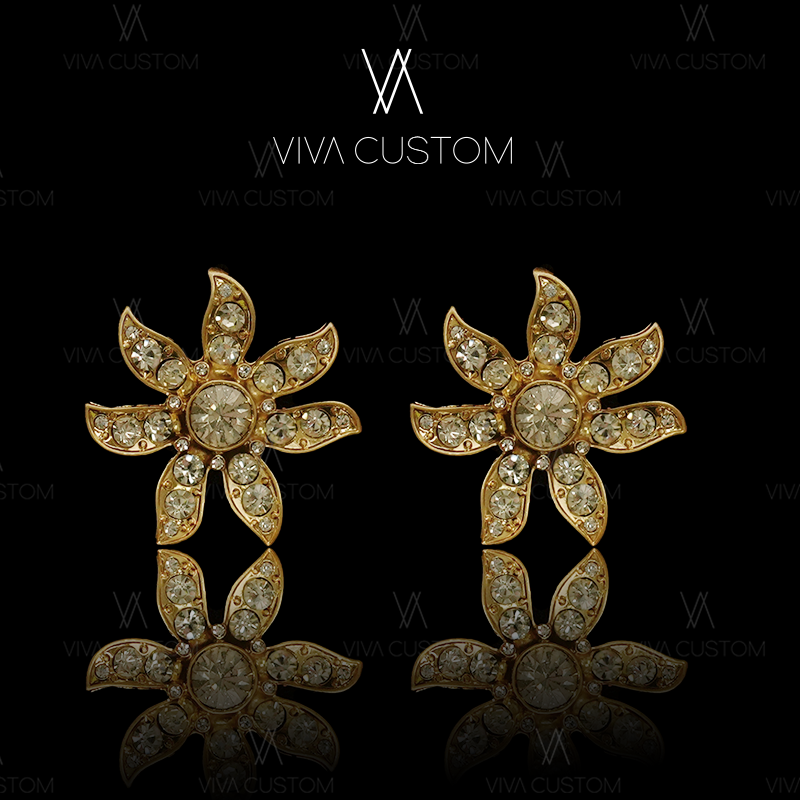 合金合成锆石耳饰 欧美简约设计感镶嵌精美太阳之花耳钉Y