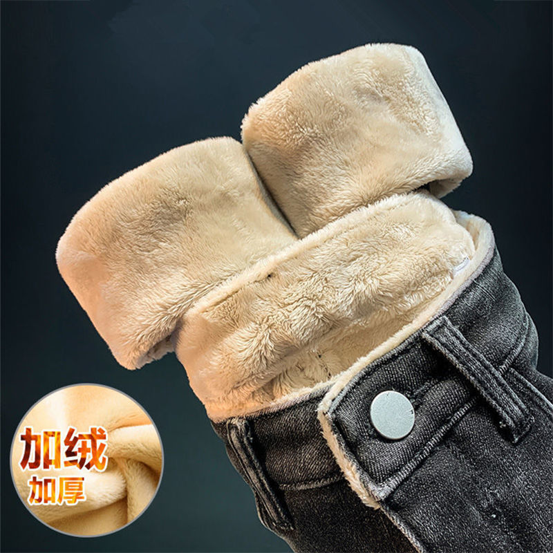 加绒加厚牛仔裤女2023年冬季新款显瘦一体绒小脚裤子外穿弹力高腰