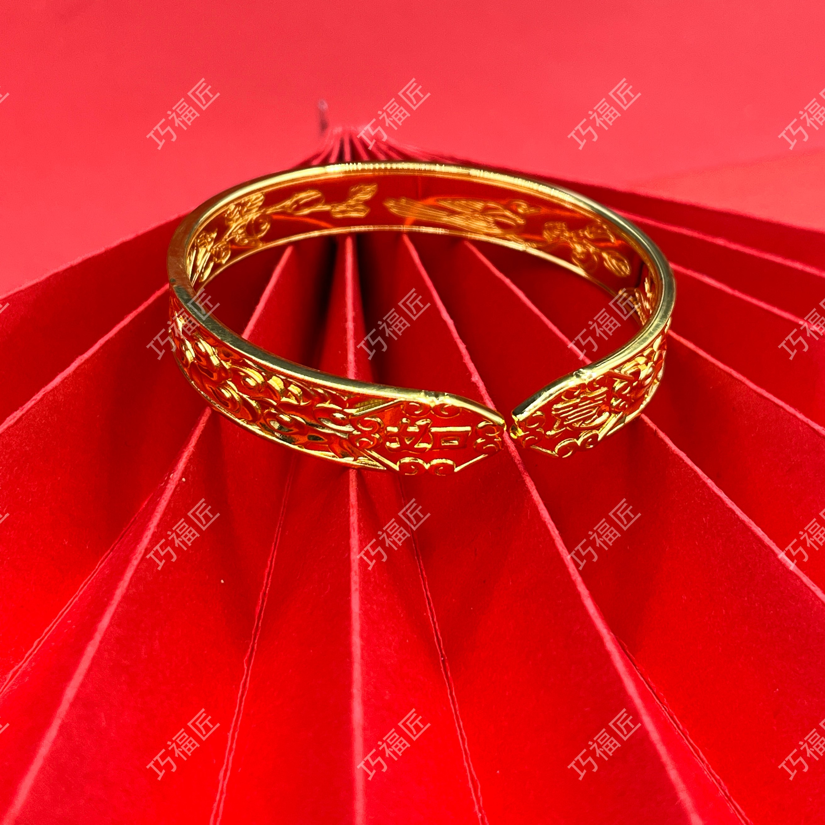 足银手镯 如意手镯开口 复古镯子实心精美素款时尚可调节