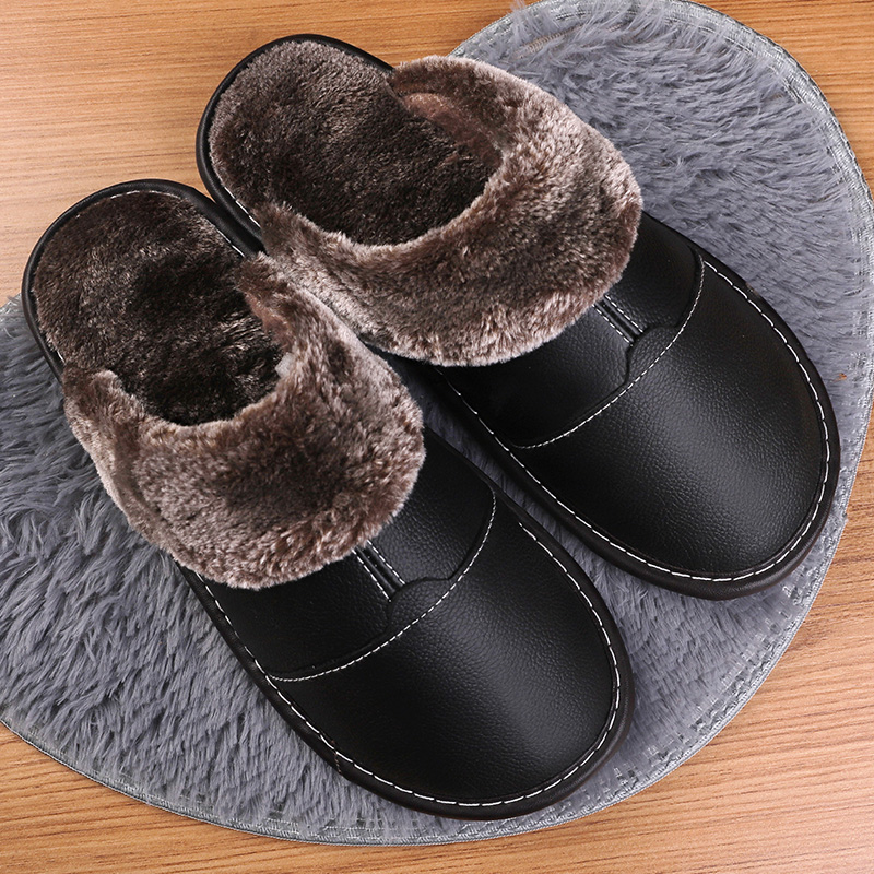 冬季居家棉拖鞋女家居室内情侣厚底保暖月子鞋防滑牛皮毛毛拖鞋男