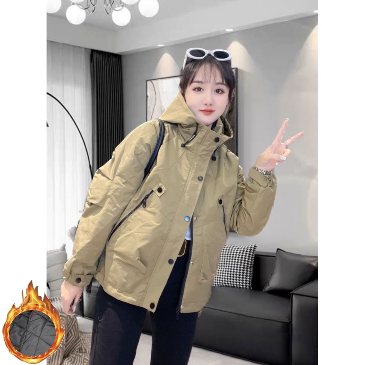 欧货夹棉冲锋衣外套女2023冬季新款加厚风衣韩版宽松短款薄棉服潮