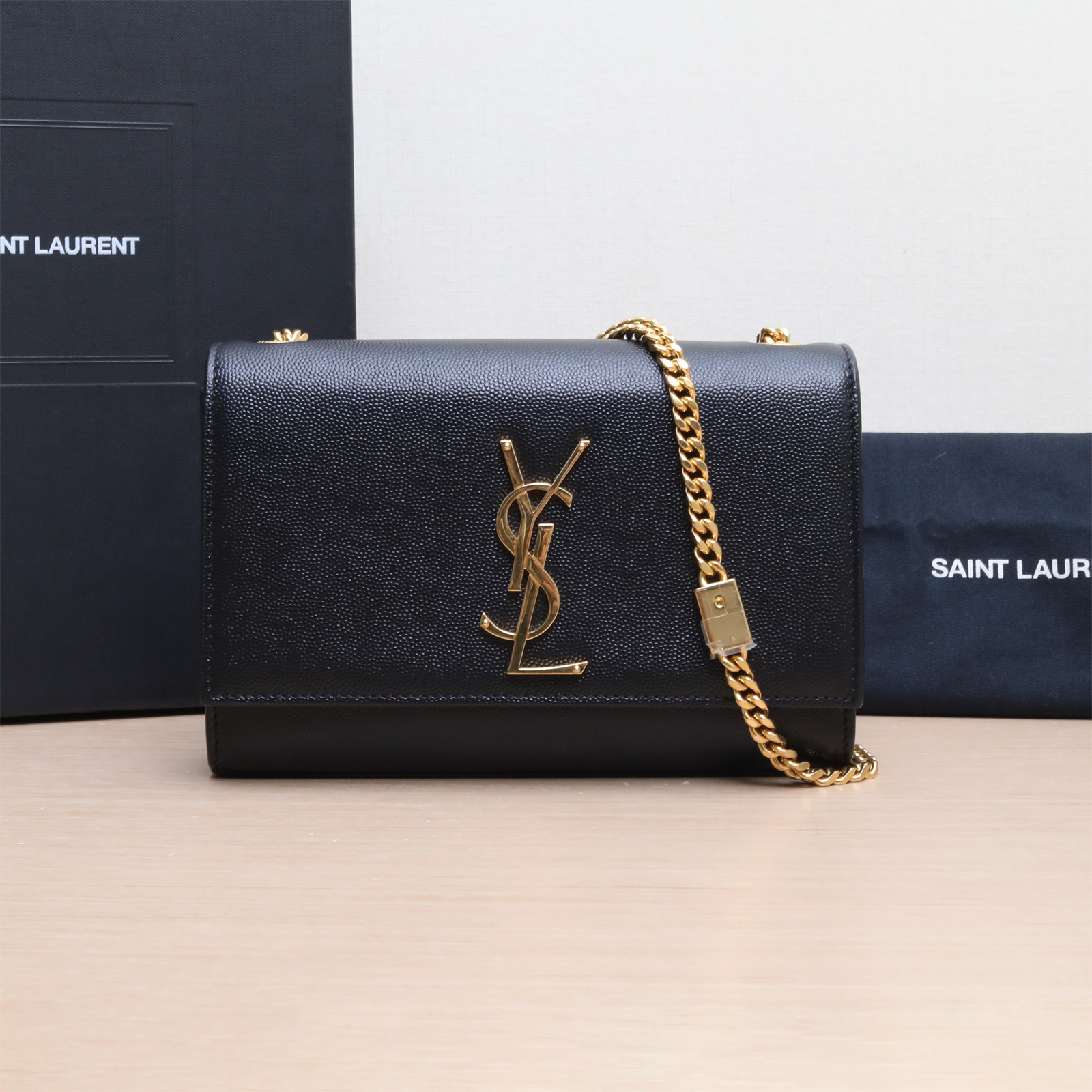 99新 YSL/圣罗兰 KATE 小号20 荔纹 黑色 皮革C 斜挎包P253185281